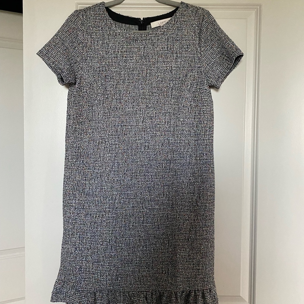 LOFT Gray Ruffled Mini Sheath Dress